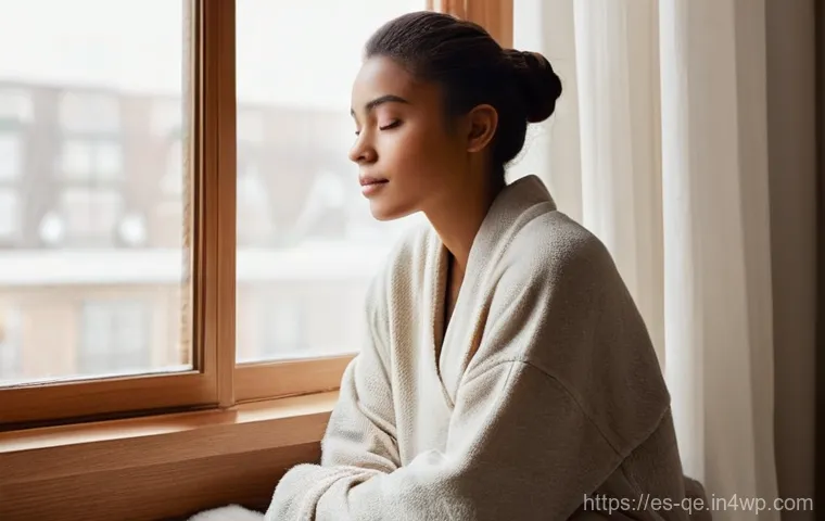 긍정적 정체성을 유지하기 위한 루틴 - **Prompt 1: Serene Morning Reflection**
"A young woman, aged late 20s, with warm brown skin and ...