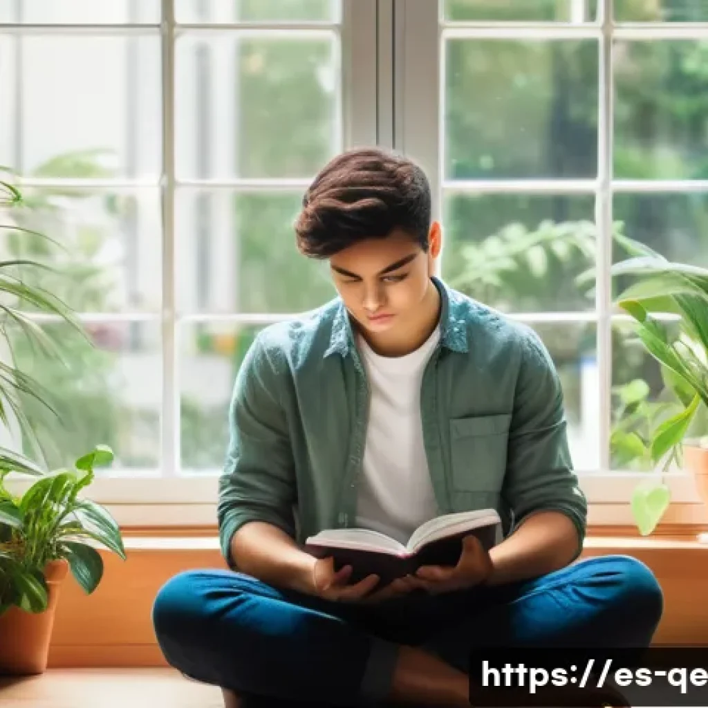 긍정적 정체성을 위한 삶의 목표 재설정 - A serene, contemplative scene of a young adult sitting cross-legged in a cozy, softly lit room fille...