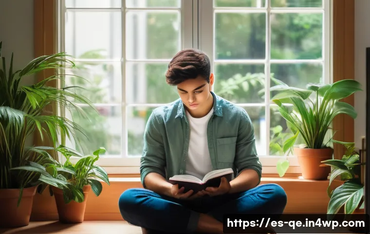 긍정적 정체성을 위한 삶의 목표 재설정 - A serene, contemplative scene of a young adult sitting cross-legged in a cozy, softly lit room fille...