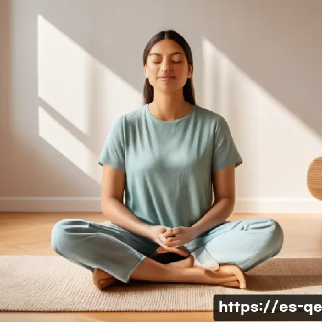 긍정적 정체성을 위한 삶의 가치 재정립 - A serene, sunlit room with a person sitting cross-legged on a wooden floor, eyes closed and hands re...