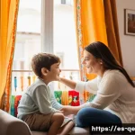 Home 22 긍정적 정체성을 위한 인간 개발 이론 - A warm, intimate family scene in a cozy living room in a typical Spanish household, featuring parent...