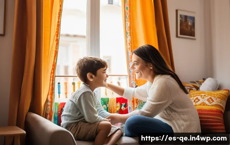 긍정적 정체성을 위한 인간 개발 이론 - A warm, intimate family scene in a cozy living room in a typical Spanish household, featuring parent...