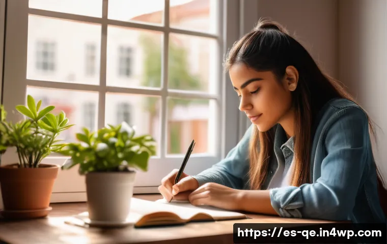 긍정적 정체성을 위한 목표 달성의 단계 - A young Hispanic woman sitting at a cozy wooden desk by a window with morning sunlight streaming in,...